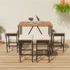 GO 5-Piece Outdoor Acacia Wood Bar Height Table And Four Stools With Cushions, Garden PE Rattan Wicker Dining Table, Foldable Tabletop
